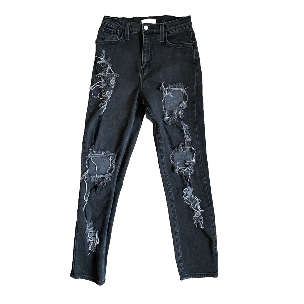 Vibrant Jeans Womens Size 5 Distressed Black Denim Thrashed Vintage USA Made